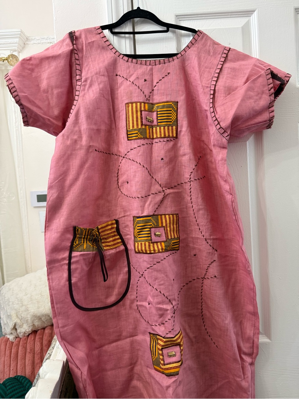 Pink Embroidered Maxi Dress with Contrast Patch Accents - Picture 3 of 3